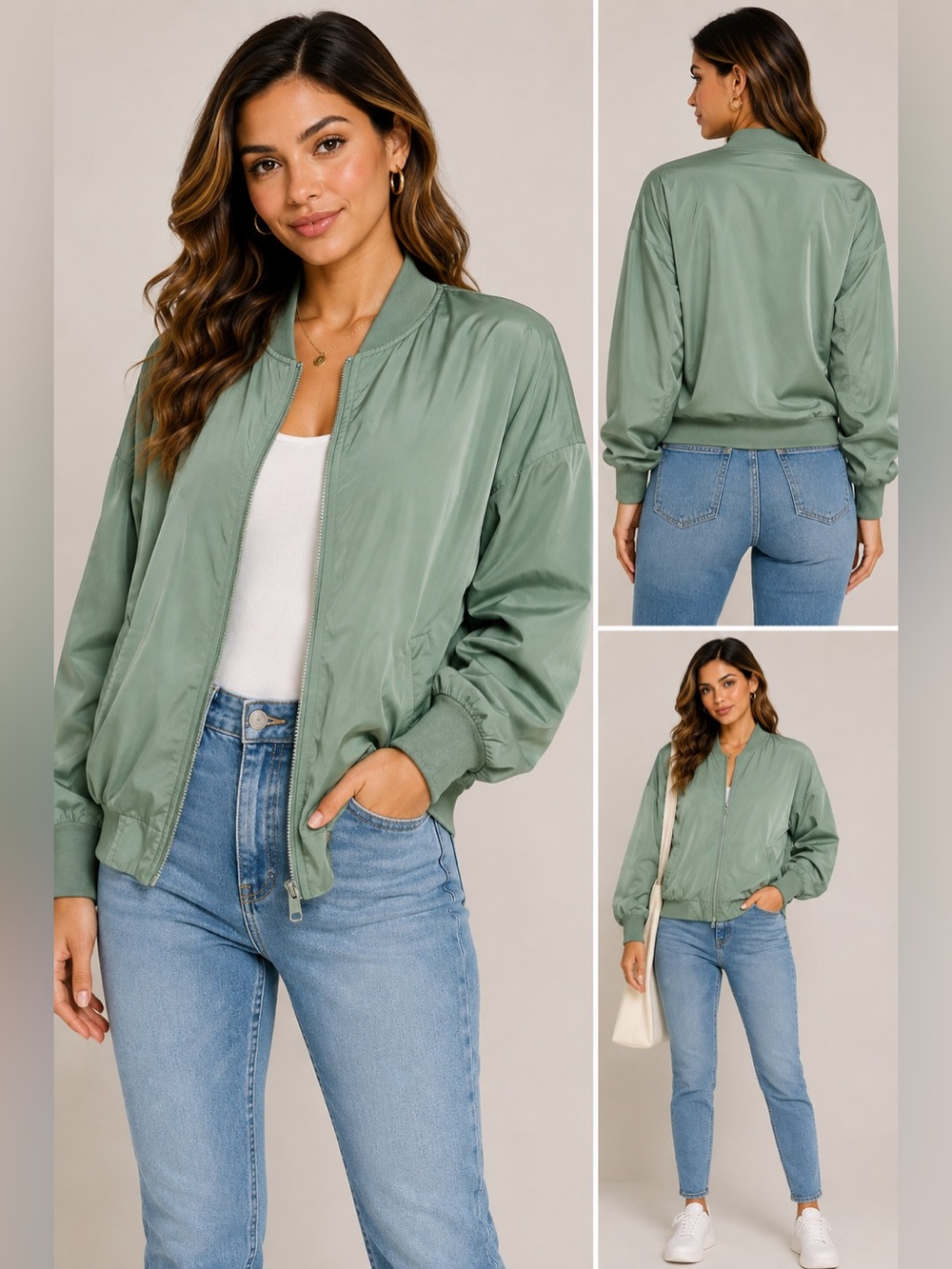 Halara Sage Green Lightweight Bomber Jacket Women’s Small NWT